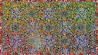 Çiçeksiz desenli nakış işlemeli gelincikler ve vadideki zambaklar. Tekstil tasarımı için gri renkli geleneksel halk çiçekleri buketi.