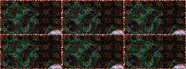 El çizimi çiçek unsurları olan soyut, dikişsiz raster deseni. Siyah üstüne siyah. 1950-1960 motifleri. Çiçekli ipek eşarp. Retro tekstil tasarım koleksiyonu.