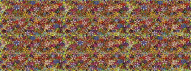 Renkli Bahar Temalı Kusursuz Arkaplan. Raster Modaya uygun kumaş deseni. Kahverengi renkli şirin çiçek deseni. Düz Çiçek Elementleri Tasarımı.