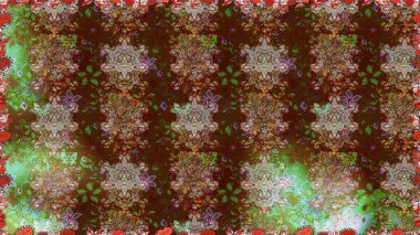 Sevimli çiçek raster deseni. Düz Çiçek Elementleri Tasarımı. Renkli Yaz Temalı Kusursuz Arkaplan. Kahverengi renkte çiçekler.