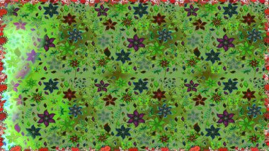 Yeşil renkli çiçekler. Renkli Bahar Temalı Kusursuz Arkaplan. Raster illüstrasyonunda kusursuz çiçek deseni. Düz Çiçek Elementleri Tasarımı.