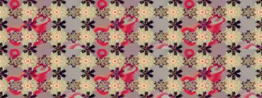 Çiçekler bej ve nötr renklerde. Düz Çiçek Elementleri Tasarım Raster illüstrasyonu. Çiçek desenli eskiz. Renkli Bahar Teması çizim şablonu.