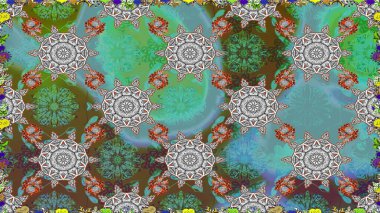 Düz çiçek öğeleri tasarım. Raster. Bahar Tema Dikişsiz desen arka plan rengi.