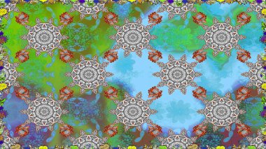 Raster Cute fabric pattern. Flat Flower Elements Design. Seamless vintage. Colour Spring Theme seamless pattern Background.