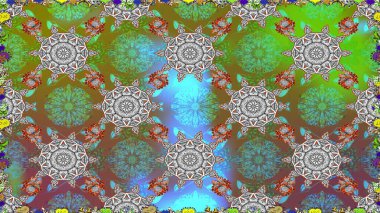 Raster illüstrasyonu. Yeşil renklerde. Güzel kumaş deseni. Raster illüstrasyonunda kusursuz çiçek deseni.