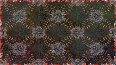 Çiçekli, pürüzsüz bir desen. Raster illüstrasyonu. Raster çiçekleri klasik tarzda çizilmiş. Gri renkte bahar çiçekleri..