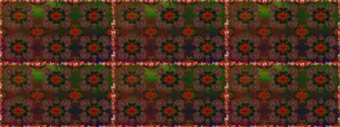 Bahar Tema Dikişsiz desen arka plan rengi. Düz çiçek öğeleri tasarım. Raster çizimde sorunsuz çiçek desenli. Fantezi kumaş deseni.