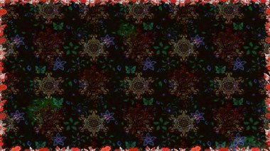 Çiçek desenli raster, siyah çizgi grafik desenli soyut raster arkaplan. Modern stil dokusu.