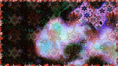 Siyah renkte etnik çiçeklerle kusursuz bir desen. Asya Tekstil 'inde Raster Çiçek İllüstrasyonu.