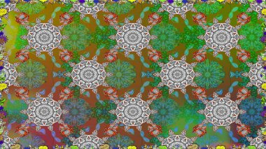 Kusursuz çiçek deseni duvar kâğıdı olarak kullanılabilir. Yeşil renkli çiçekler. Raster illüstrasyonu.