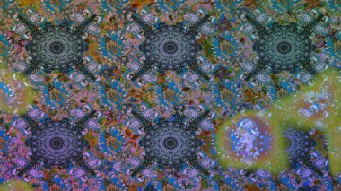 Çiçek ve yapraklı karalama şeklinde Raster çiçek deseni. Raster illüstrasyonu. Yumuşak, bahar çiçekleri mavi renklerde.