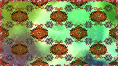 Raster illüstrasyonu. Çiçek süsü ile kusursuz desen. Yeşil renkte çiçekler.