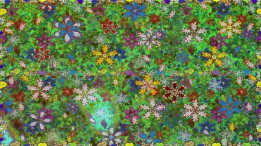 Raster illüstrasyonu. Eskiz stili yeşil renkler. Raster illüstrasyonu. El yapımı çiçek ve bitki koleksiyonu. Sevimli karalama çiçekleriyle kusursuz çiçek deseni..