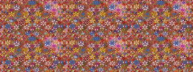 Çiçeklerle suluboya desenli çiçek deseni. Raster illüstrasyonu. Kahverengi renkli güzel tekstil.