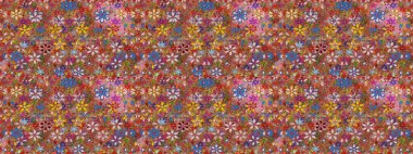 Çiçeklerle suluboya desenli çiçek deseni. Raster illüstrasyonu. Kahverengi renkli güzel tekstil.