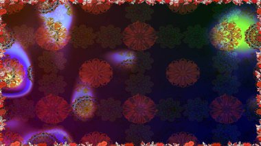 Çiçeksel fantezi tasarımı, parlak bir arka planda, kusursuz bir desen. Renkli Bahar Temalı Kusursuz Arkaplan. Düz Çiçek Elementleri Tasarımı.