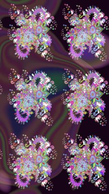 Kıvırcık, parlak örgü. Şablon, pürüzsüz, çiçekli kenar. Çiçek çelengi. Raster illüstrasyonu. Güzel, parlak, pürüzsüz kumaş, tuval. Klasik eski arkaplan.