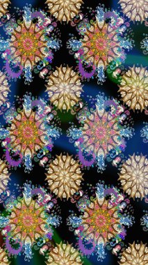 Mavi renkte etnik çiçeklerle kusursuz bir desen. Asya Tekstil 'inde Raster Çiçek İllüstrasyonu.