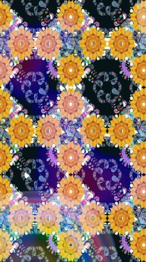 Yumuşak, mavi renkte bahar çiçekleri. Raster illüstrasyonu. Yaprak ve çiçeklerin suluboya resmi, mavi renklerde pürüzsüz desen.