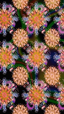 Renkli Bahar Temalı Kusursuz Arkaplan. Düz Çiçek Elementleri Tasarım Raster illüstrasyonu. Kahverengi renkli çiçekler. Çiçeksiz desenli arka plan.