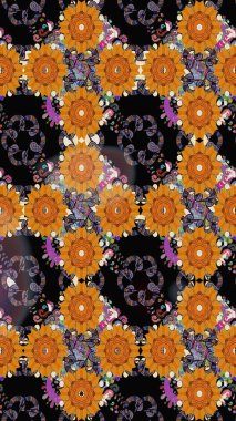 Küçük çiçekte hoş bir çiçek deseni var. Çiçeksel elementlerle süslenmiş zarif raster dokusu. Turuncu renkler ve parlak çiçekler üzerinde soyut, pürüzsüz desen.