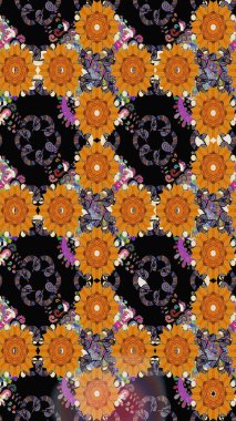 Raster çiçekli arka plan. Güzel kumaş deseni. Güzel, pürüzsüz bir desen. Düz Çiçek Elementleri Tasarımı. Yazdır. Renkli Yaz Temalı Kusursuz Arkaplan.