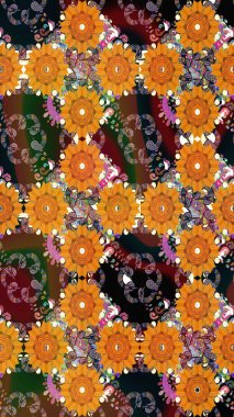 El çizimi çiçekli, soyut, pürüzsüz desen. Turuncu renkli çiçekler. Raster illüstrasyonu.