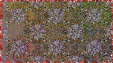 Karalama çiçekleri kusursuz desen. Sanat, çiçeklere ilham verir ve arka plan bırakır. Raster deseni. Kahverengi el çizimi desen.