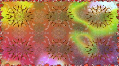 Raster illüstrasyonu. Kahverengi renklerde bahar çiçekleri. Çiçek ve yapraklı karalama şeklinde Raster çiçek deseni.