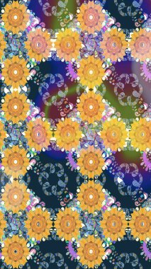 Mavi renkte etnik çiçeklerle kusursuz bir desen. Raster Çiçek İllüstrasyon Şirin Tekstil.