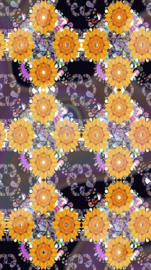 Raster illüstrasyonu. Güzel kumaş deseni. Raster illüstrasyonunda kusursuz çiçek deseni. Sarı renklerde.