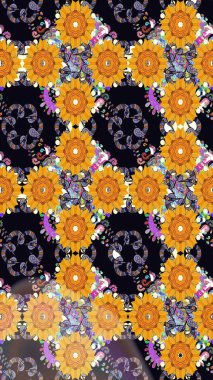 Siyah renkli çiçekler. Hediye ambalaj kağıdı, tebrik kartları, posterler ve pankart tasarımı. Raster düz çiçekleri pürüzsüz desen.