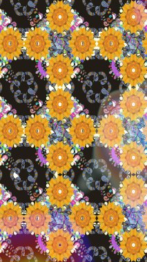 Raster düz çiçekleri pürüzsüz desen. Sarı renkli çiçekler. Tasarım hediye paketi, tebrik kartları, posterler ve afiş tasarımı.