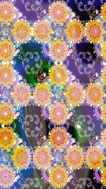 Sevimli çiçek raster deseni. Düz Çiçek Elementleri Tasarımı. Bej renkli çiçekler. Renkli Bahar Teması Kusursuz Arkaplan.