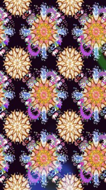 Raster Çiçek İllüstrasyonu güzel tekstil. Siyah renkli etnik çiçeklerle kusursuz bir desen..