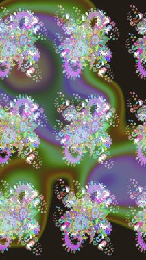 Düz Çiçek Elementleri Tasarımı. Modaya uygun kumaş deseni. Renkli Yaz Temalı Kusursuz Arkaplan. Sevimli çiçek raster deseni.