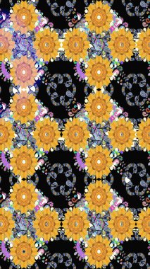 Doodle tarzı. Siyah renkli çiçekler. El çizimi dikişsiz sonbahar çiçekleri deseni. Tekstil ve kapak tasarımı için mükemmel. Renkli siyah pürüzsüz desen.