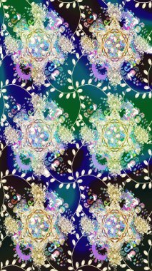 Raster illüstrasyonu. Çiçeklerle suluboya desenli çiçek deseni. Mavi renkte Asya tekstili.