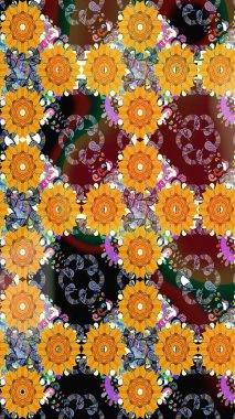 Düz Çiçek Elementleri Tasarımı. Renkli Bahar Temalı Kusursuz Arkaplan. Sarı renkli, zarif çiçek buketli suluboya. Raster illüstrasyonu.