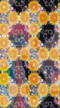 Şirin karalama çiçekleri olan kusursuz çiçek desenleri. El yapımı çiçek ve bitki koleksiyonu. Raster illüstrasyonu. Eskiz tarzı sarı renkler. Raster illüstrasyonu.