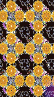 Sarı çiçekli kusursuz desen, suluboya çiçek deseni, sevimli çiçek, duvar kağıdı, kart veya kumaş için fayanslı. Raster - stok.