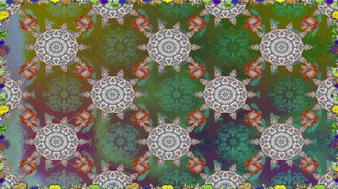 Yapraklı kusursuz desen. Şirin, zarif çiçekler Raster illüstrasyonu. Tekstil için figür. Davetiye ve kartpostal tasarımı için dekoratif çiçek unsurları. Poster veya kapak için arkaplan.