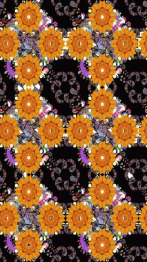 Arkaplan dokusu, duvar kağıdı, çiçek temalı siyah renkler. Soyut etnik raster kusursuz desen. Kabile sanatı boho baskısı, klasik çiçek arkaplanı.