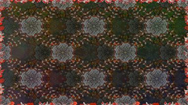 Raster Çiçek İllüstrasyonu 'nun şirin tekstili. Gri renkli etnik çiçeklerle kusursuz bir desen..