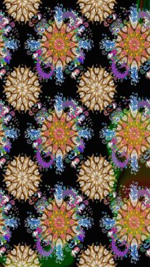 Suluboya, elle çizilmiş. Kusursuz bir arka plan modeli. Raster illüstrasyonu. Siyah yapraklı yabani çiçekler.