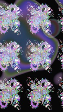 Renkli Yaz Temalı Kusursuz Arkaplan. Çiçekli kusursuz retro desen. Siyah renkli çiçekler. Düz Çiçek Elementleri Tasarımı.