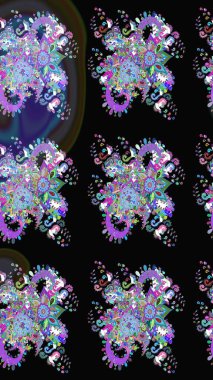 Çiçek ve yapraklı karalama şeklinde Raster çiçek deseni. Raster illüstrasyonu. Nazikçe, bahar çiçekleri siyah renklerde.