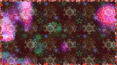 Raster illüstrasyonu. Çiçekli, suluboya desenli kusursuz çiçek deseni. Renkli Bahar Temalı Kusursuz Arkaplan. Düz Çiçek Elementleri Tasarımı. Kahverengi renkte çiçekler.