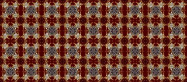 Gri, kırmızı ve kahverengi renklerde, altın elementlerle kusursuz klasik desen. Noel, kar tanesi, yeni yıl 2025.