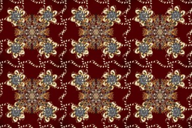 Kahverengi, kırmızı ve bej renklerde altın desenli altın elementler. Arkaplan, kumaş, altın duvar kağıdı. Düz elle çizilmiş klasik koleksiyon. Raster altın pürüzsüz desen.